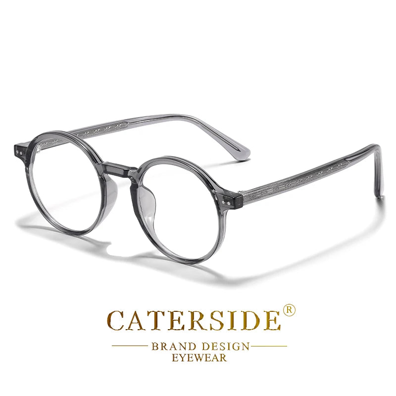 CATERSIDE Retro Men Glasses Round High Quality TR90 Frame Prescription Eyewear Frame Women Zero-Power Lens Computer Glasses