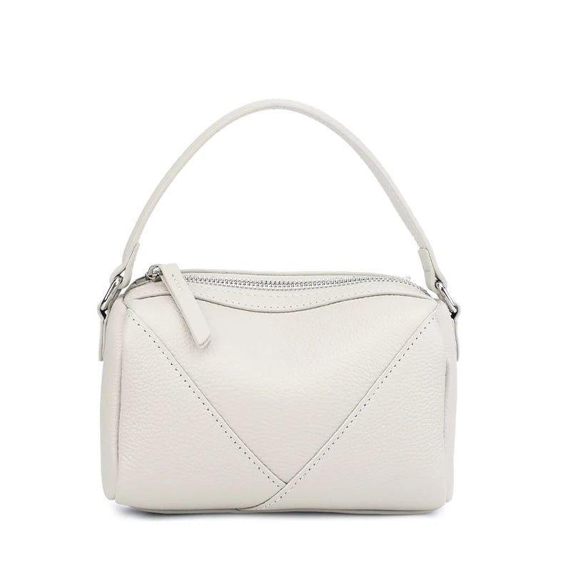 Genuine Cowhide Leather Mini Crossbody Bag for Women Pebbled Leather Top Handle Crossbody Bag with Geometric Stitching