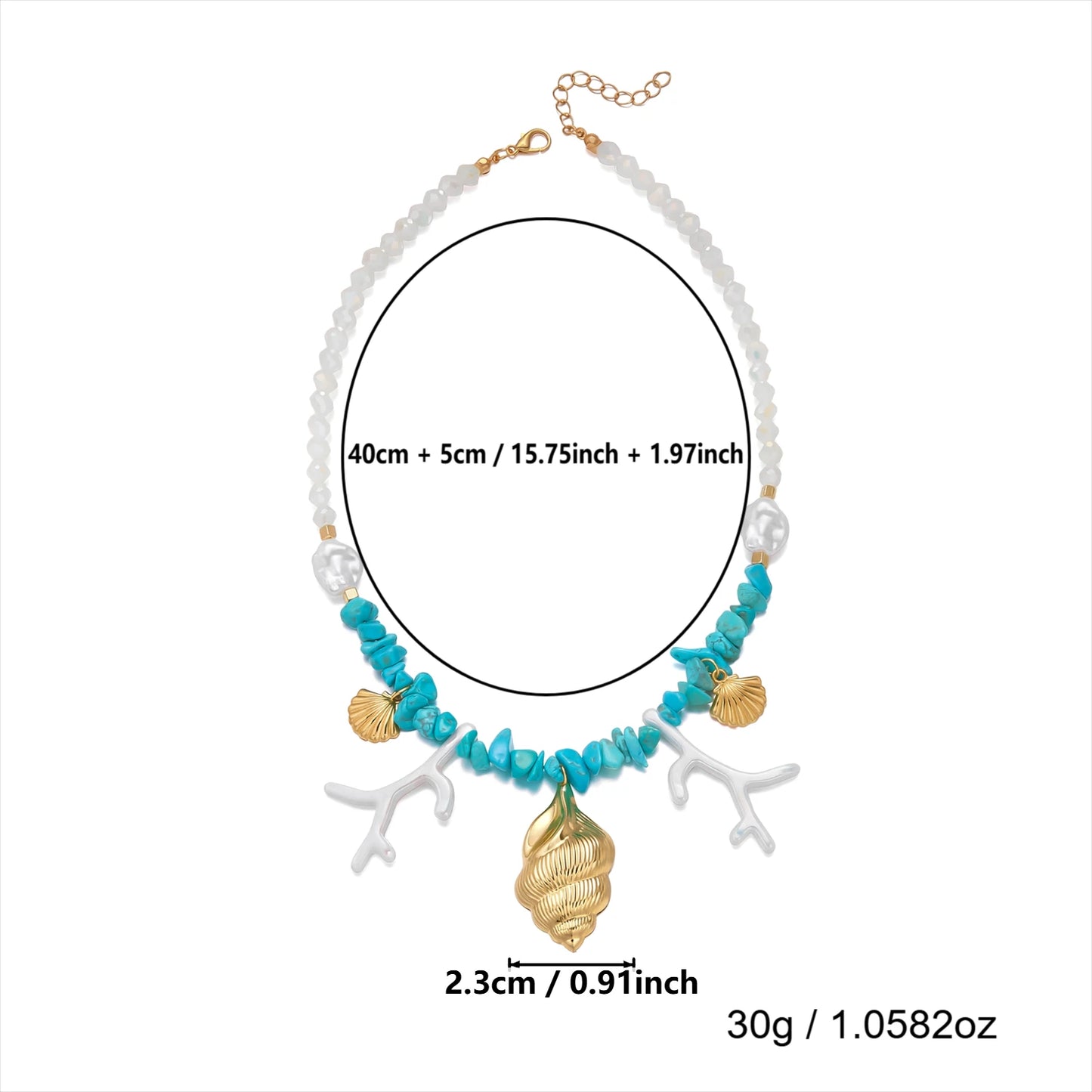 Summer Ocean Conch Shell Faux Coral Faux Pearl Beaded Necklace Beach Vacation Choker For Women