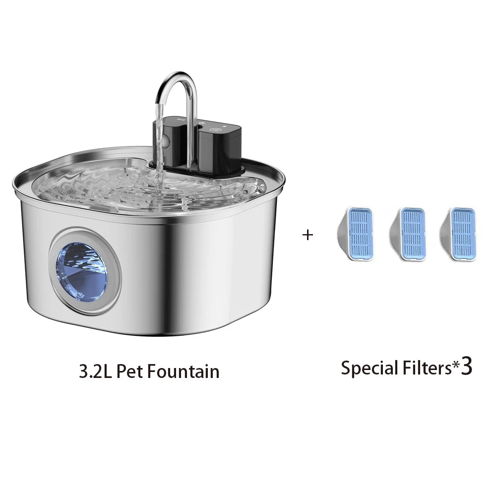 3.2L Wireless Stainless Steel Smart Pet Water Feeder Auto Cat Fountain faucet