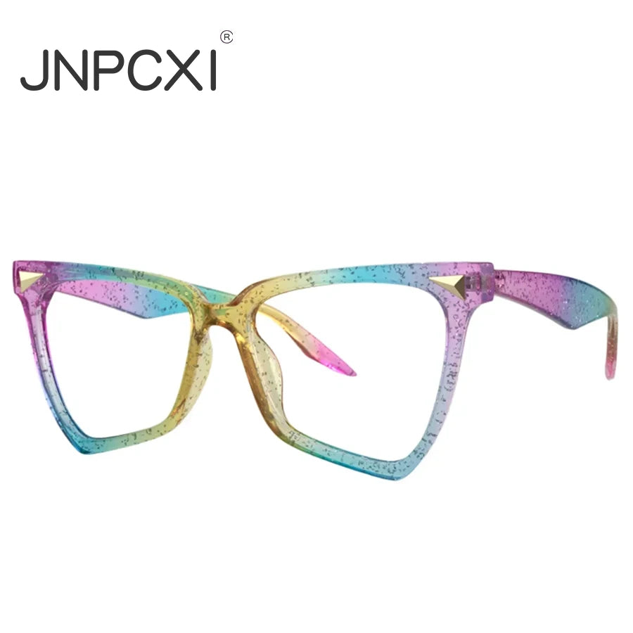 JNPCXI New Rainbow Cat Eye Sunglasses Female Leopard Grain Rice Nail Rainbow Color Women eye glasses frames for Women