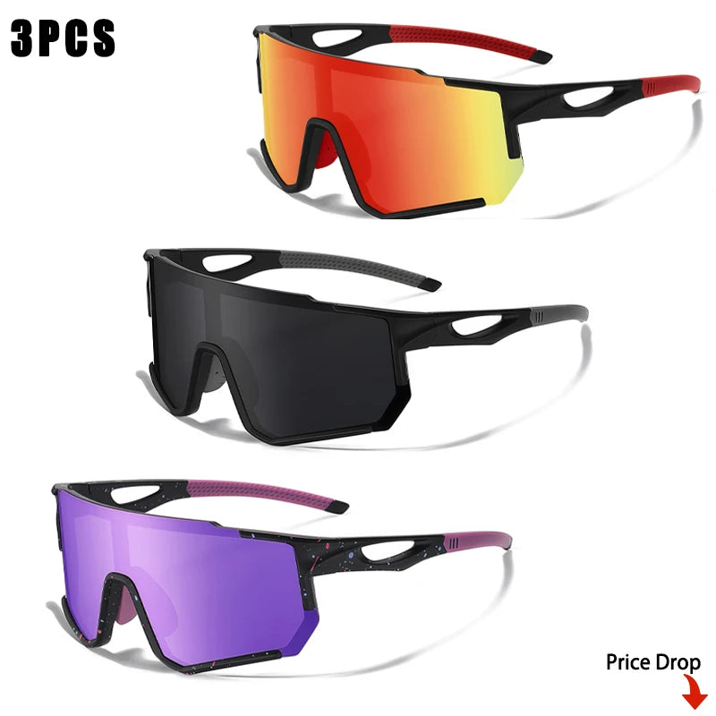 CATERSIDE 1/2/3PCS  Men Polarized Sunglasses Skiing Glasses Women Cycling Sports Outdoor Activities UV400 Protection