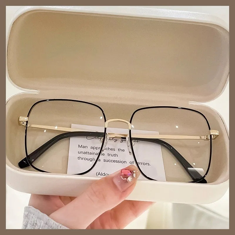 Korean Anti-blue Computer Radiation Protection Sqaure Metal Frame Eyeglasses Women/Men