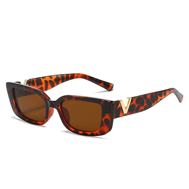 Retro Rectangle Sunglasses Women/Men Unisex with Fashion V-shaped Foots Outdoor Sunshade