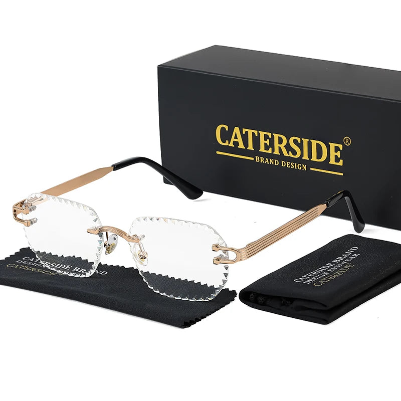CATERSIDE New Rimless Sunglasses Men Square Fashion Cutting Lens Brand Design Sun Glasses for Women Party Festival Eyewear Gift