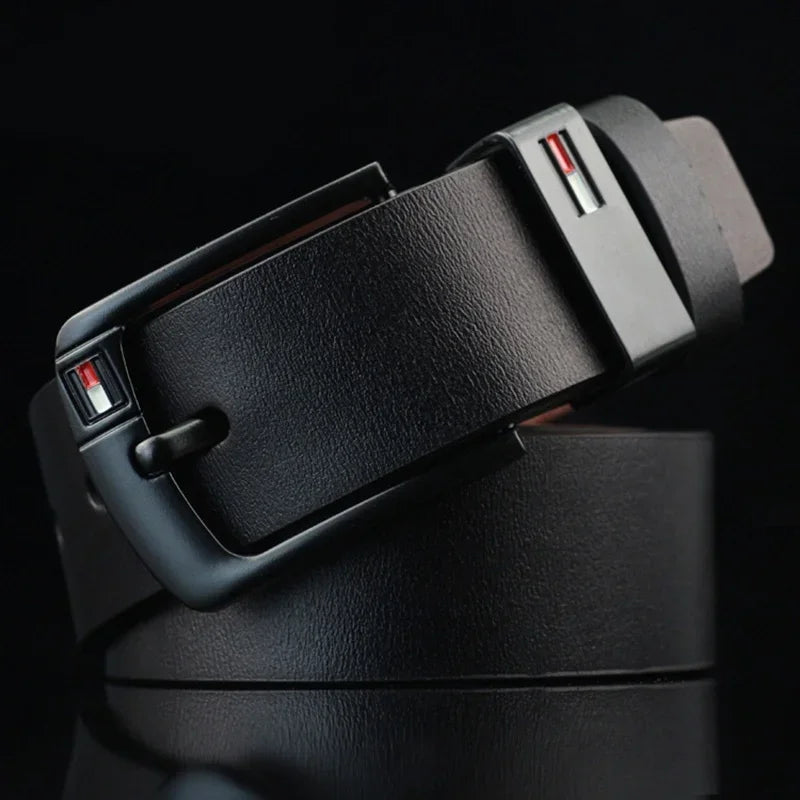 Black1 PU Leather Men Belt Classic Alloy Buckle for Jeans, Punk Casual Waistband