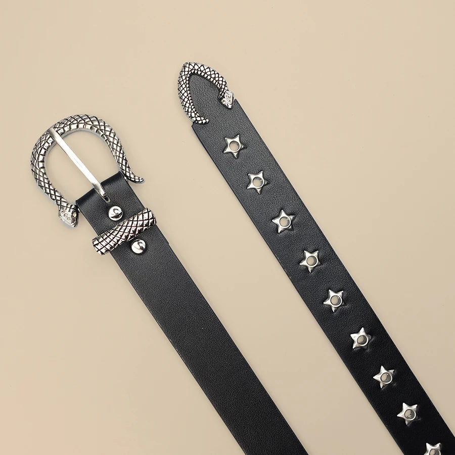 Black Snake Buckle Y2K Style Women's Belt, Star Hollow Leisure Belt, Daily Business Commuting Holiday Decoration