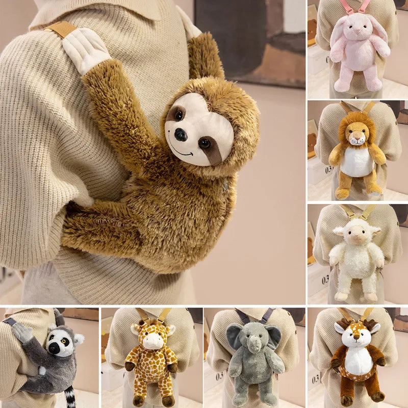 1Pc 40CM Lovely Plush Sloth Alpaca Lemur Elephant Plush Backpack Toy Cute Animal Shoulders Bag Lions Rabbit Giraffe Nice Gift