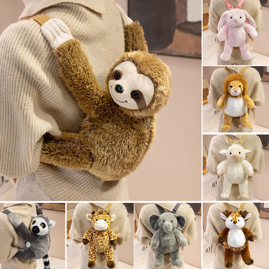 1Pc 40CM Lovely Plush Sloth Alpaca Lemur Elephant Plush Backpack Toy Cute Animal Shoulders Bag Lions Rabbit Giraffe Nice Gift