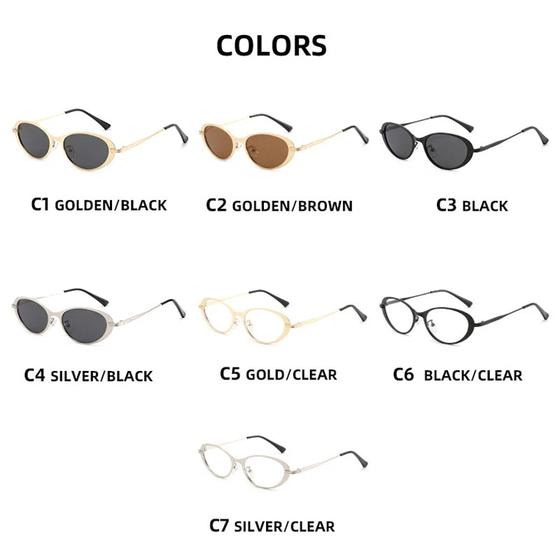 JNPCXI New Small Oval Metal Sunglasses for Men Women Fashion Candy Color Punk Sun Glasses Clear Lens Frame UV400