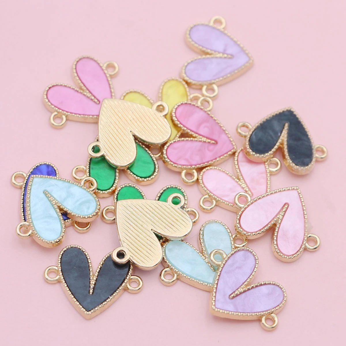 10Pcs Mix Gold Plated Acrylic Heart Charm Pendant Jewelry Making Earrings Bracelet Necklace DIY Accessories Craft