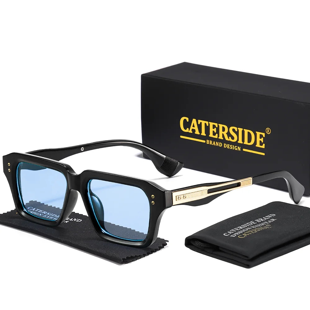 CATERSIDE New Men's Square Sunglasses Premium PC Frame with Metal Temple UV400 Women Retro Fashion Driving Decoration Eyewear