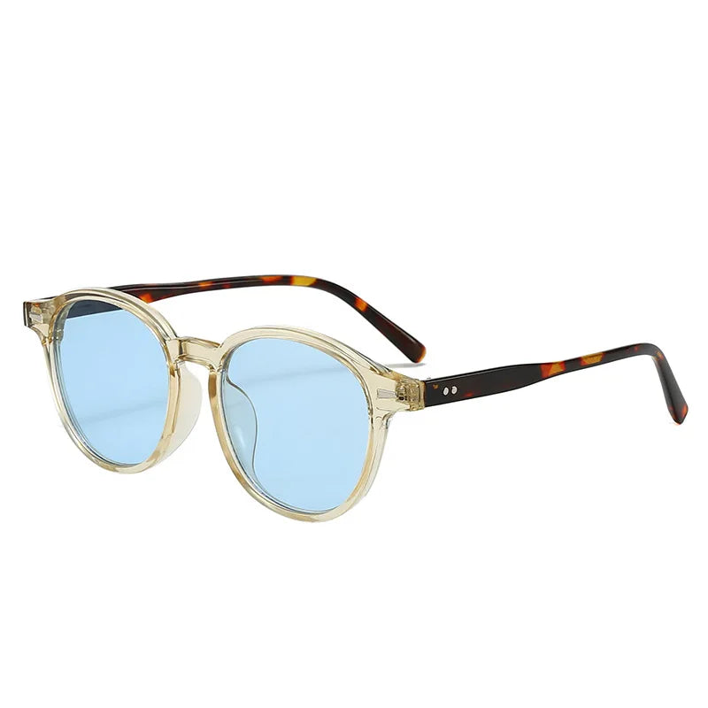 JNPCXI Vintage Round Rivets Punk Sunglasses Women Leopard Blue Shades UV400 Fashion Clear Ocean Lens Men Sun Glasses