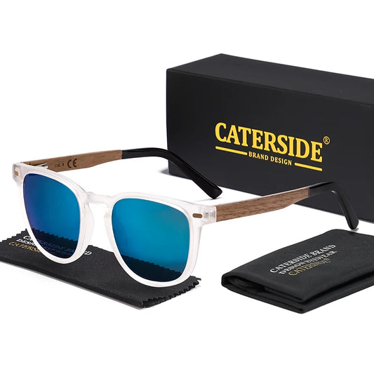 CATERSIDE Vintage Men's Square Sunglasses Wooden Spring Hinge Design Women's Outdoor Travel Business Festival Gift Glasses UV400