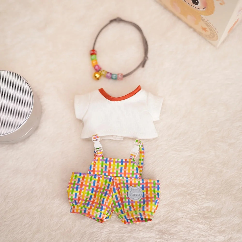17 Cm Labubu Plush Toy Doll T-shirt with Denim Overalls Labubu Plush Toy Doll Pendant Clothes High quality