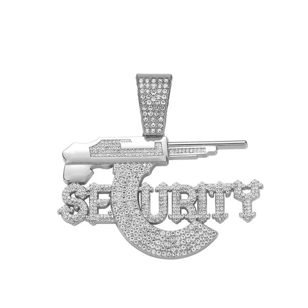 Hip Hop Sniper Gun Jewelry Letter SEURITY Pendant with 13mm Cuban Chain Men's and Women's Necklace Punk Hip Hop Accessories Gift