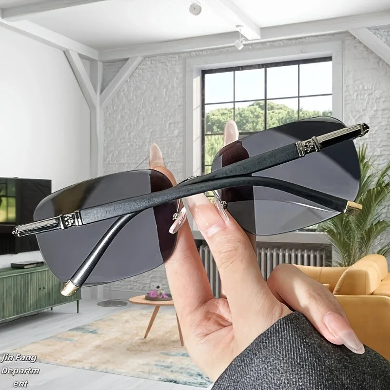 2pcs Men's Frameless Fashion Glasses  Lightweight and Durable Design Suitable for Driving and Daily Wear