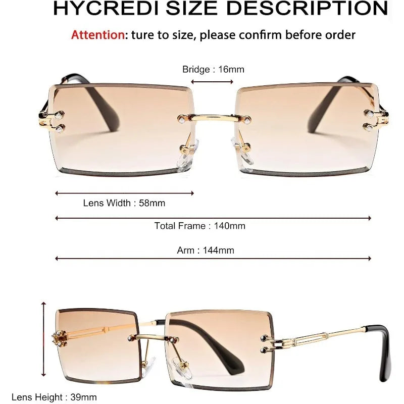 2PCS Men's and Women's Universal Anti Glare Frameless Square Fashion Glasses Small Frame Metal Frame Suitable for Driving