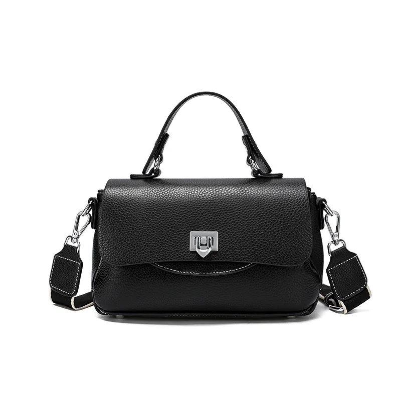 Genuine Leather Mini Crossbody Bag for Women Top Handle Satchel Handbag with Lock Closure Adjustable Strap Small Shoulder Bag