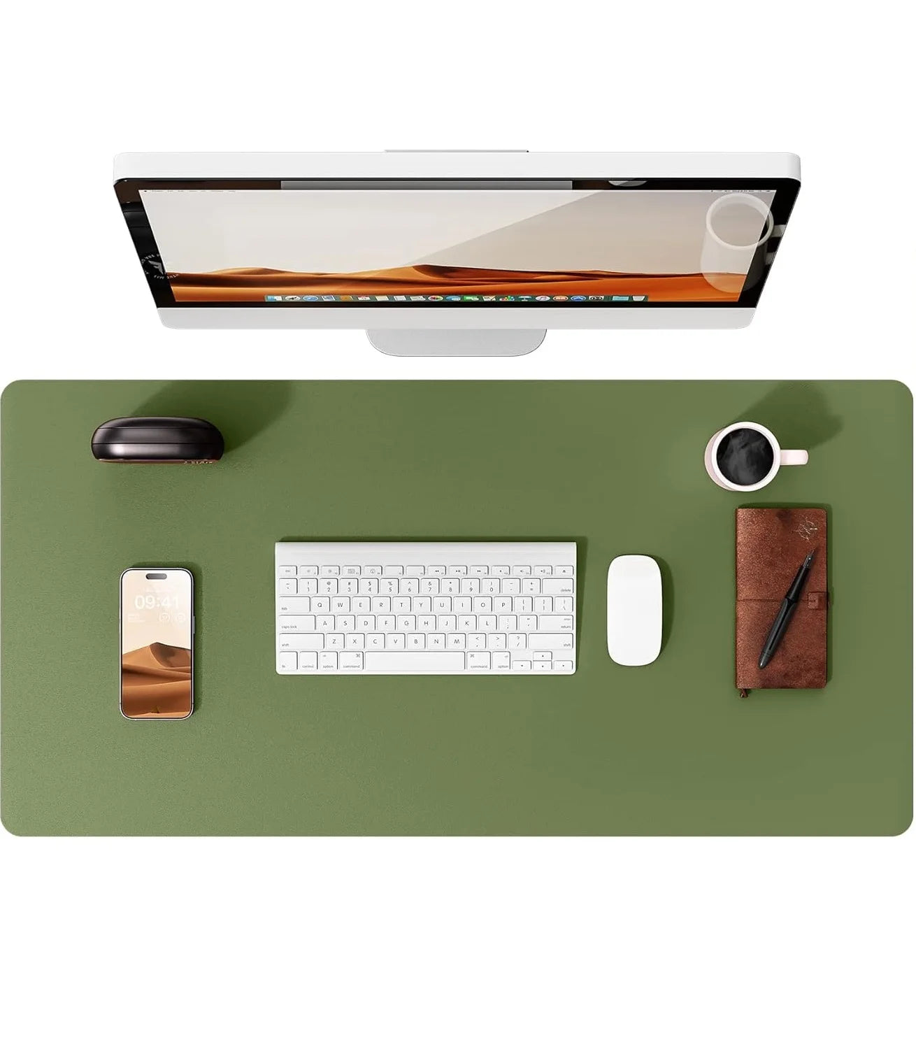 Large Green Mouse Pad, Office Desk Mat, Non-Slip PU Leather Desk Pad Protector