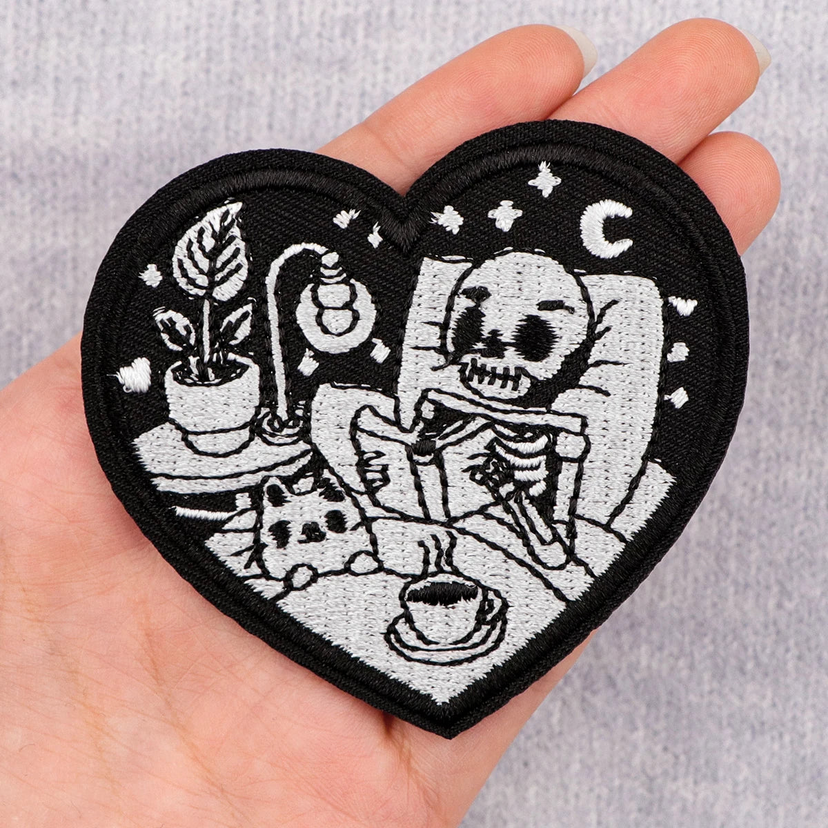 Skeleton and Cat Iron On Patch Clothes Patch For Clothing Reading Embroidered Patch Garment Apparel Accessories Sewing Stickers