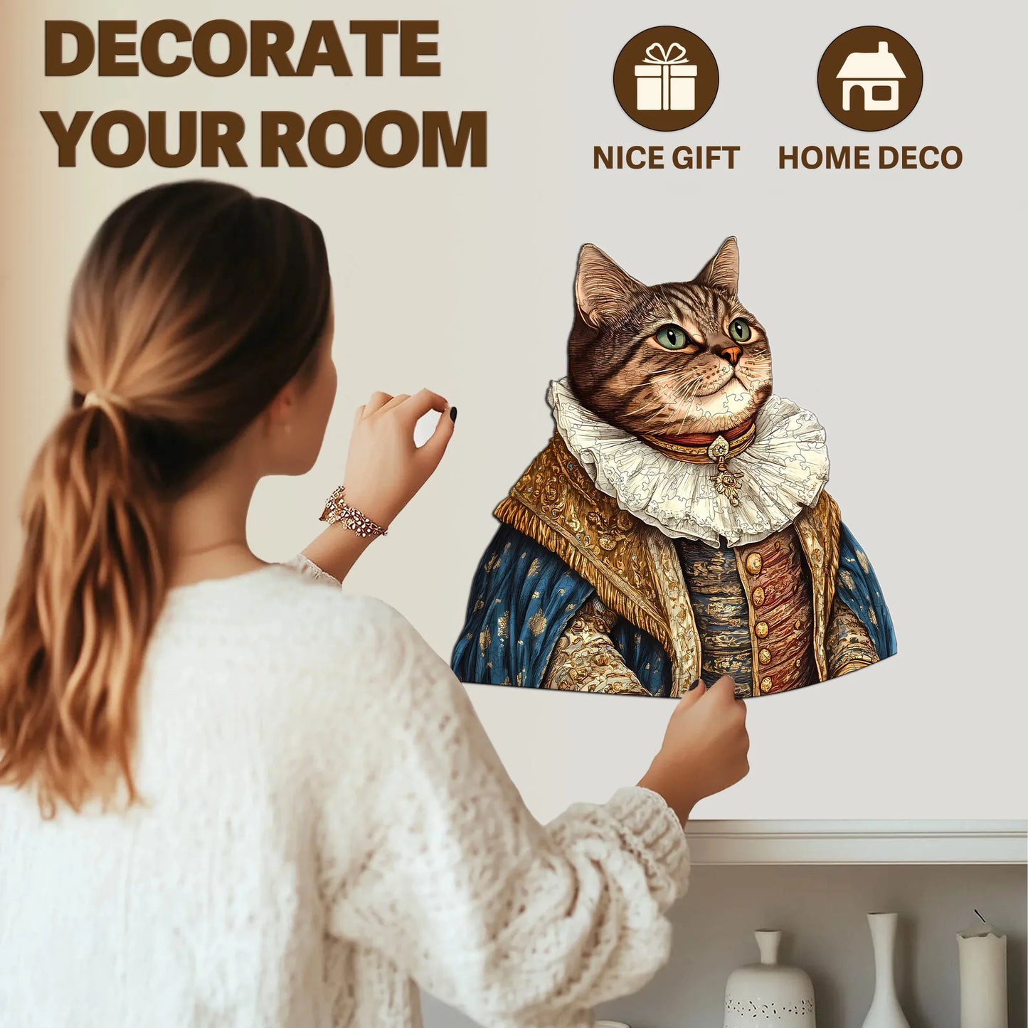 Artistic Cat Portrait Wooden Jigsaw Puzzles Unique Home Decor Christmas and Halloween Gift Toy For Teen And Kid