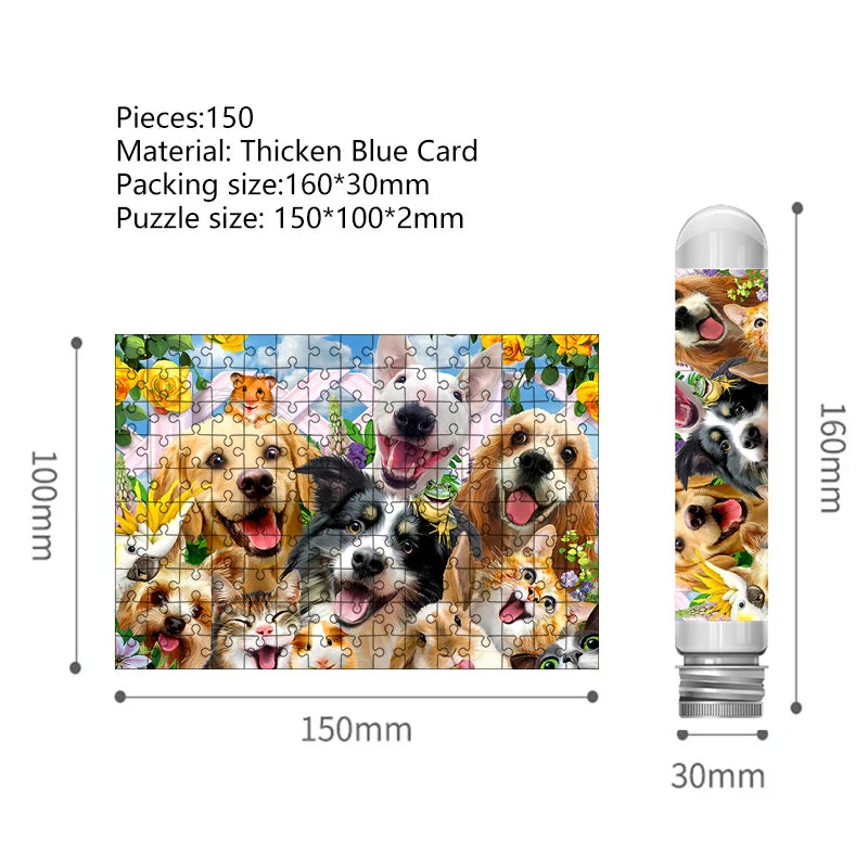 150PCS Mini Test Tube Jigsaw Puzzles Happy Pets Decompression Toy Landamark Puzzle Fridget Puzzle Game Family Decoration