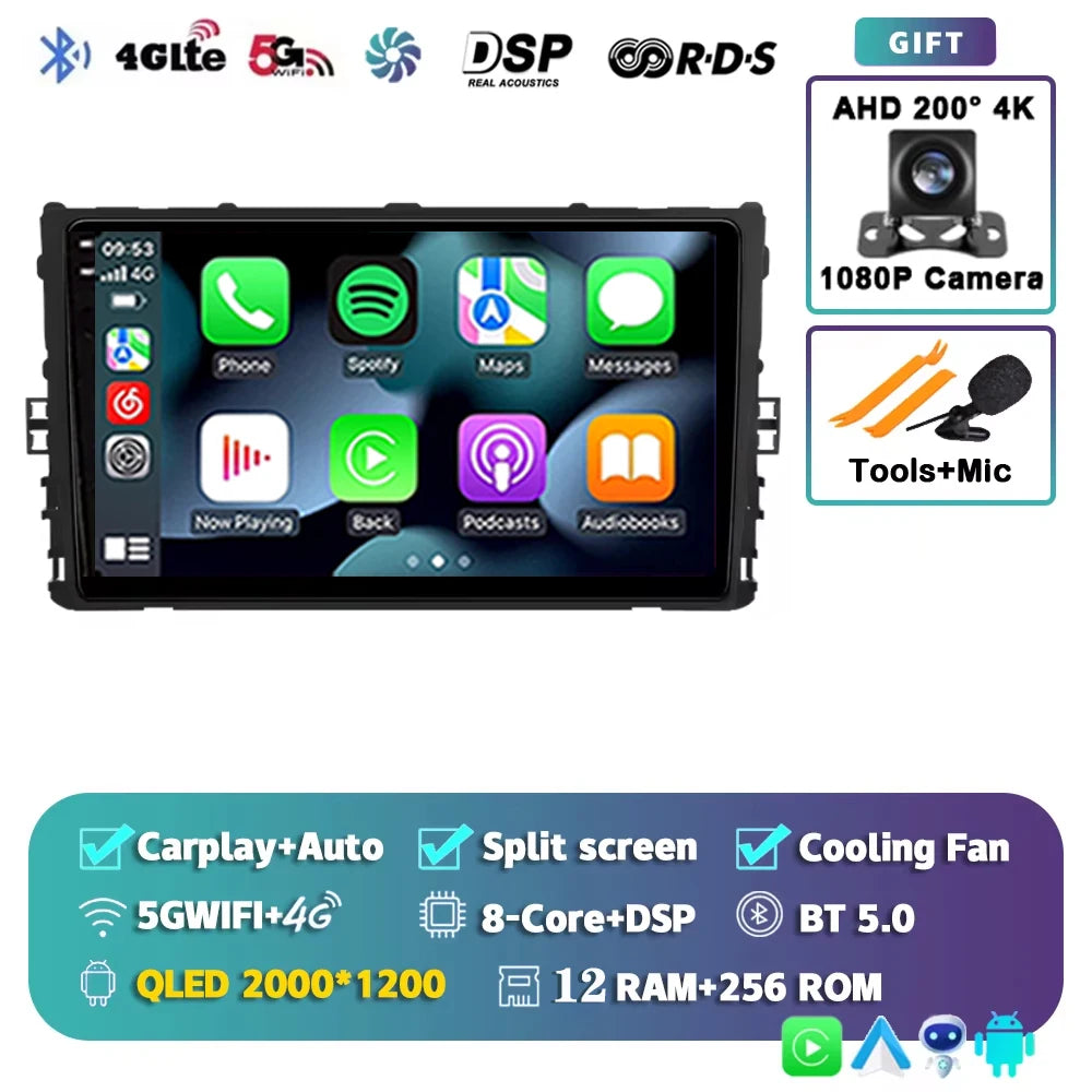 For Volkswagen VW Polo Plus Jetta MK7 T6 Passat B8 T ROC Cross MQB 2K 12+256 QLED Android 15 CarPlay Car Radio Multimedia Video