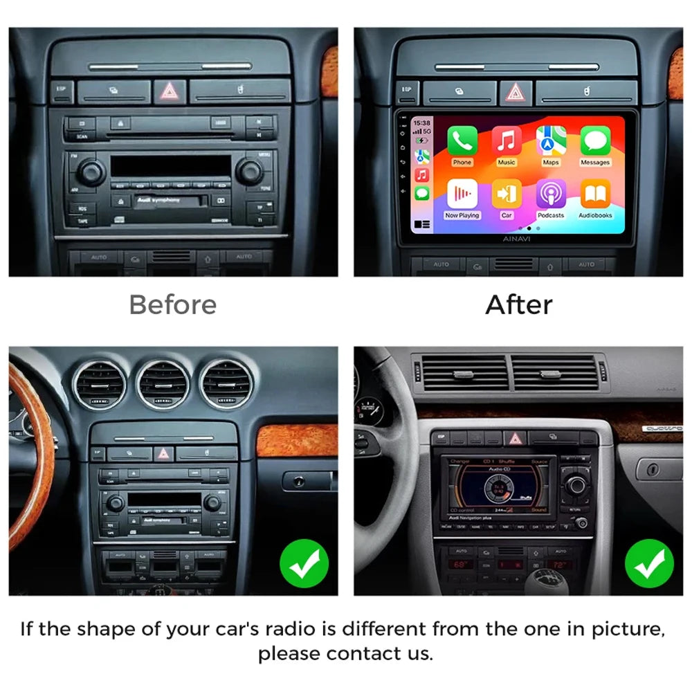 Android 15 Car Radio For For Audi A4 II 2 B6 III 3 B7 2000-2009 S4 2002-2008 RS4 2005 - 2009 Multimedia Video Player Carplay