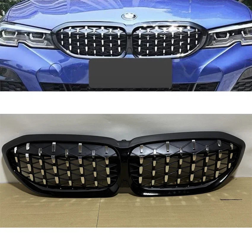 For BMW 3 Series G20 G21 G28 2019-2022 Front Bumper Hood Kidney Grill Racing Grilles Replacement Black Diamond Meteor Style