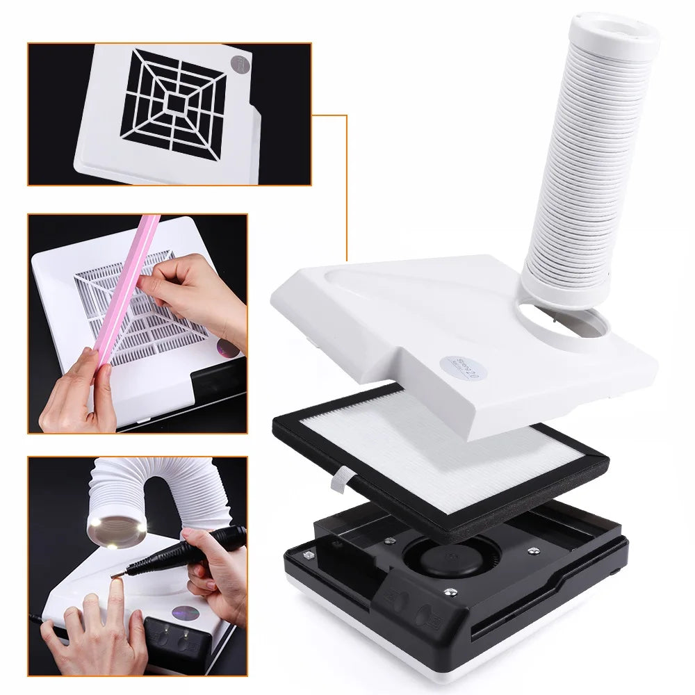 Foreverlily 60W Double Use Nail Dust Collector Retractable Elbow Design Nail Dust Extractor Fan Nail Vacuum Cleaner With Tube