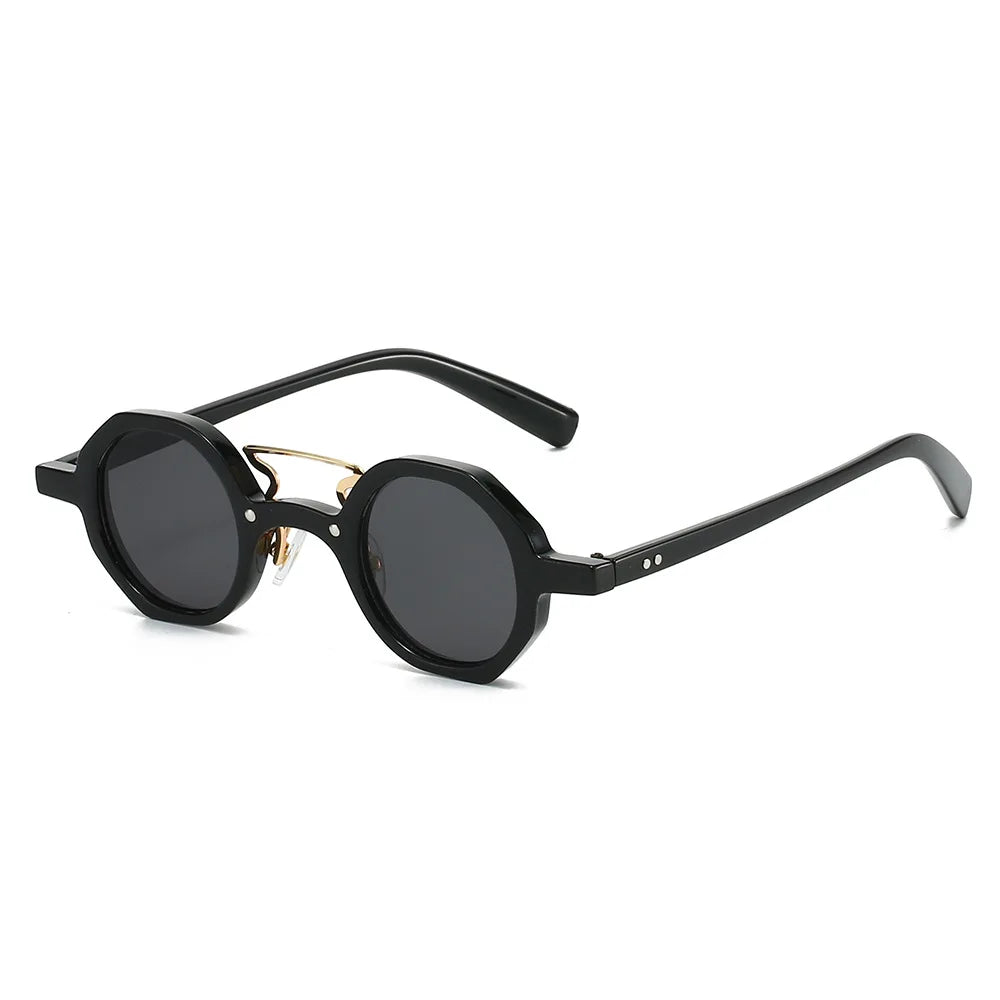 JNPCXI Retro Small Polygon Round Women Sunglasses UV400 Fashion Double Bridges Punk Men Rivets Clear Gradient Sun Glasses Shades