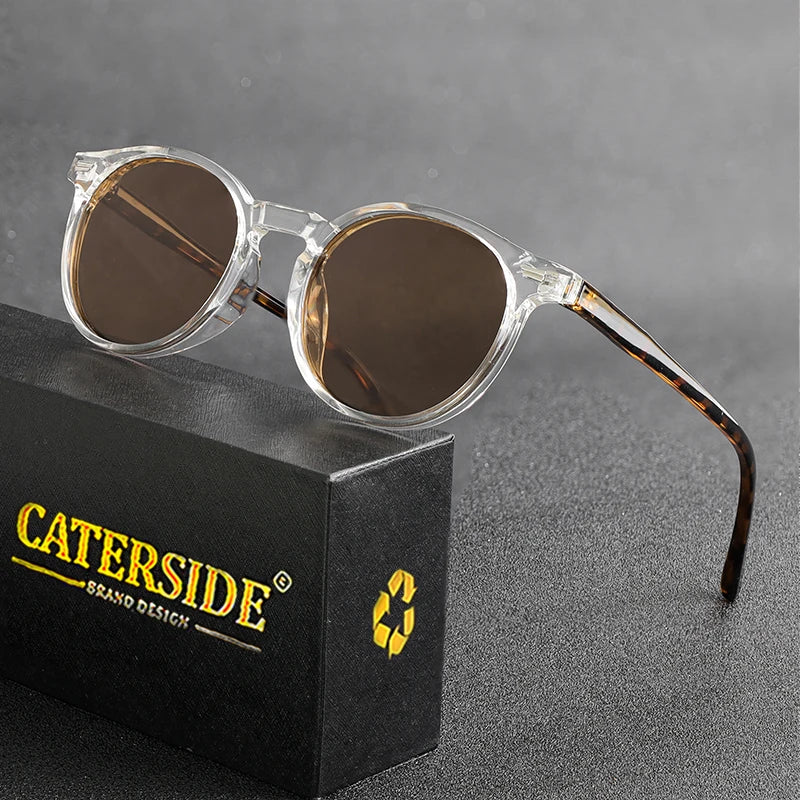 CATERSIDE Retro Polarized Sunglasses Men Round Personalized Fashion Sun Glasses Women Outdoor Driving Beach Sports Eyewear UV400