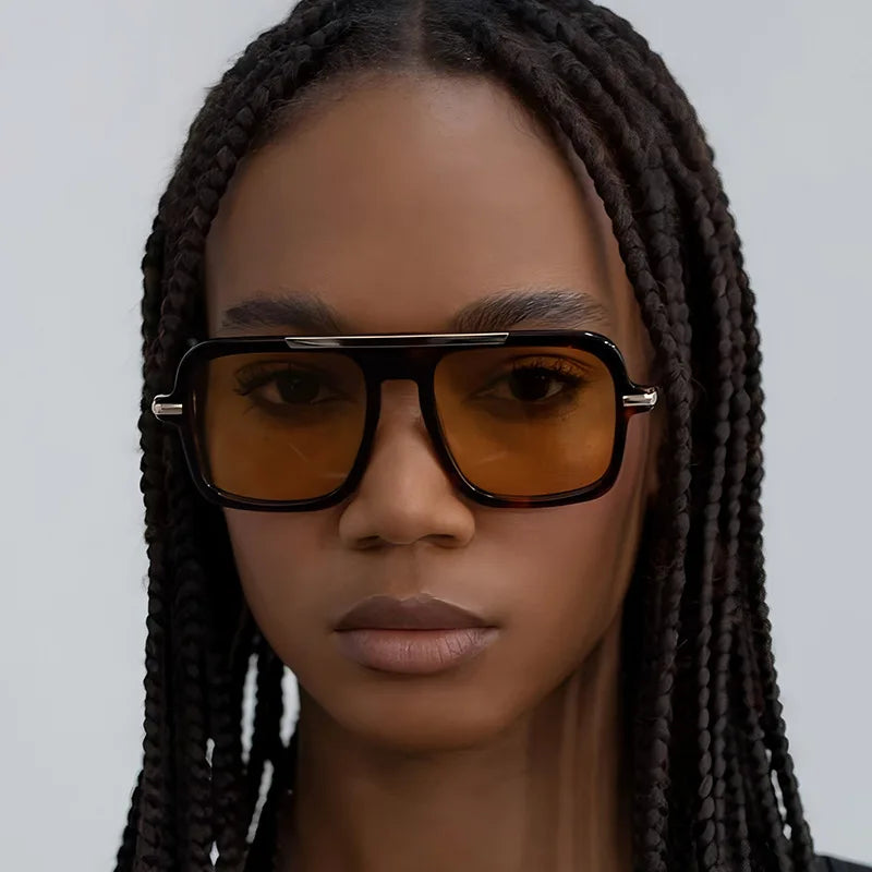 JNPCXI New Retro Square Sunglasses Double Bridges UV400 Fashion Designer Shades for Men And Women Gradient Sun Glasses