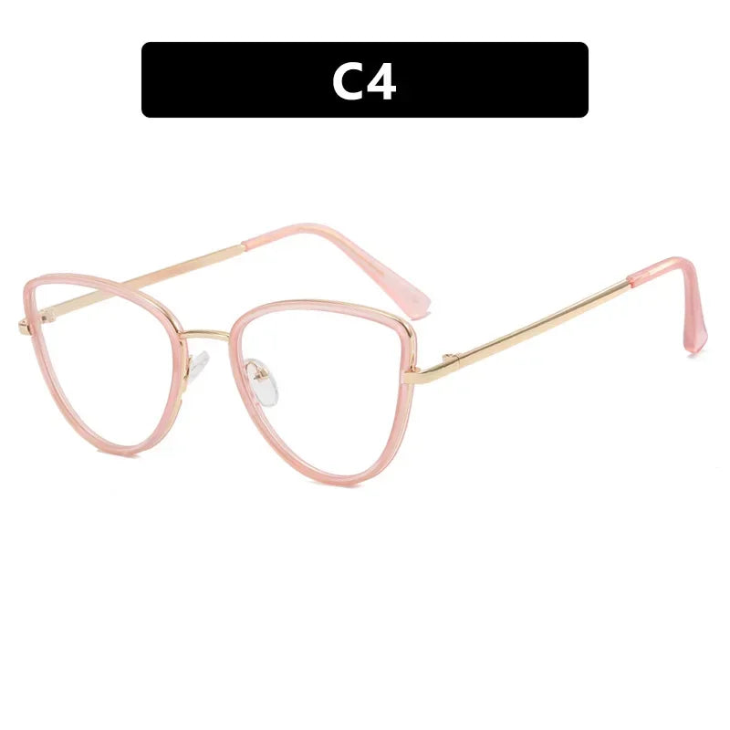 JNPCXI Retro Anti Blue Light Cat Eye Glasses For Women Fashion Female Metal Frame Clear Lens Trending Reading Eyeglasses