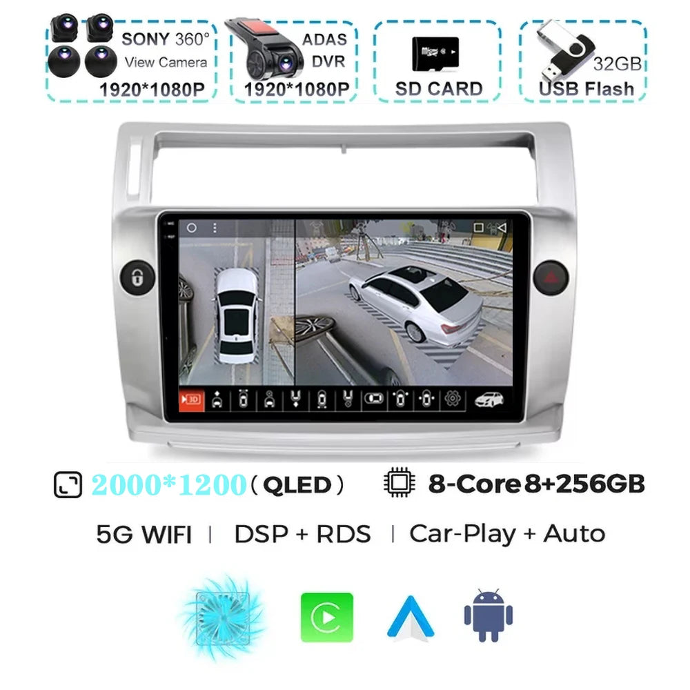 For Citroen C4 C-Triomphe C-Quatre 2004 - 2009  Carplay Auto Android 15 Car Radio Multimedia Video Player Navigation wifi 4G RDS