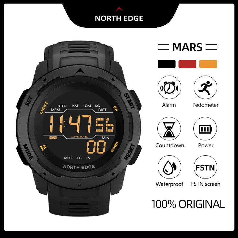 NORTH EDGE Men's Smart Watch Dual Running Pedometer Countdown Waterproof Watch