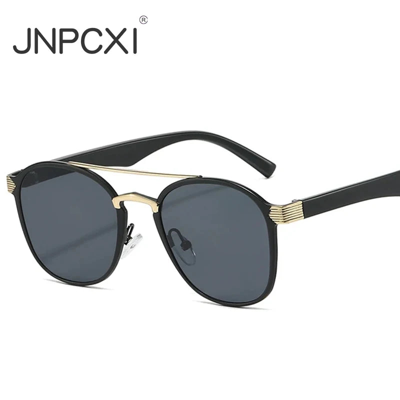 JNPCXI New Fashion Double Bridges Square Men Luxury Sunglasses Retro Women Blue Gradient Mirror Shades Sun Glasses UV400