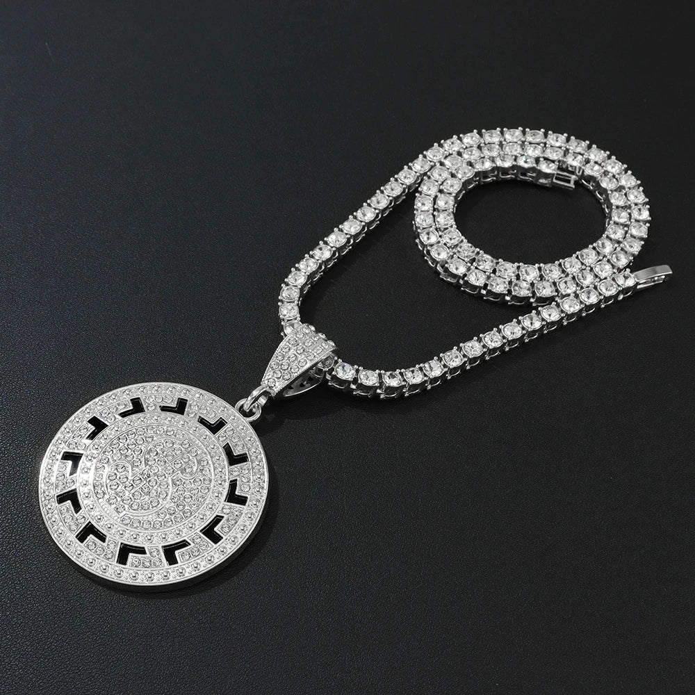 New Men Hip Hop Round US Dollar Money Sign Pendant Necklace With 4mm Tennis Chain Good Luck Necklace Hiphop Couple Gifts Jewelry