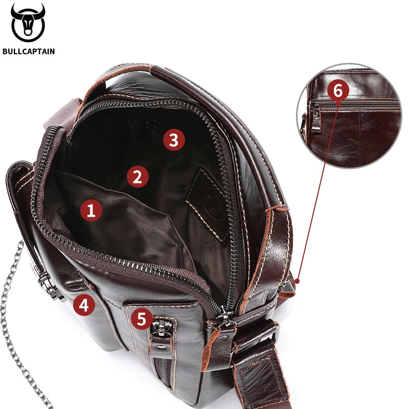 BULLCAPTAIN Men's Genuine Leather Crossbody Bag Suitable for 7.9-inch iPad High Quality Men's Bag Mini Business Shoulder Bag