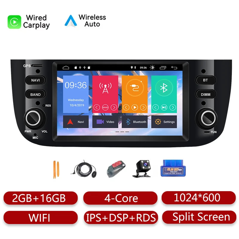 AneQu Android Car Radio for Fiat Punto evo 2010-2017 Car Multimedia Player Support Wireless CarPlay 8Core/4G/GPS