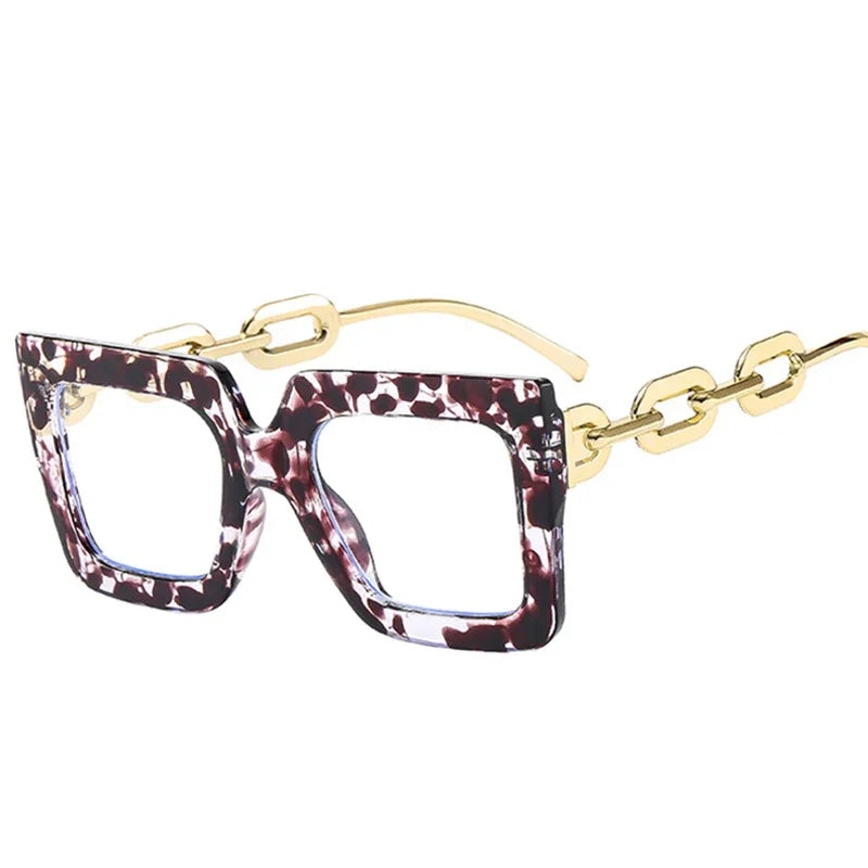 JNPCXI New Striped Chain Square Anti Blue Glasses Frames Retro Men Women Optical Fashion Computer Glasses 2022 New Arrival