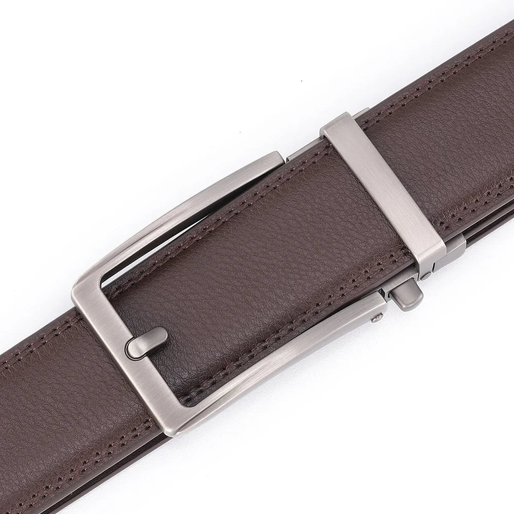 Brown Unisex Click Belt Genuine Leather Auto Buckle Luxury Strap for Men Jeans
