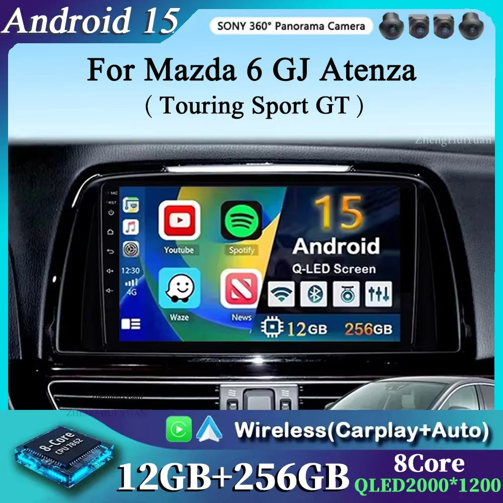 Android 15 For Mazda 6 GJ Atenza Touring Sport GT Carplay Auto Car Radio Multimedia Video Player Navigation GPS No 2Din 2 Din 4G
