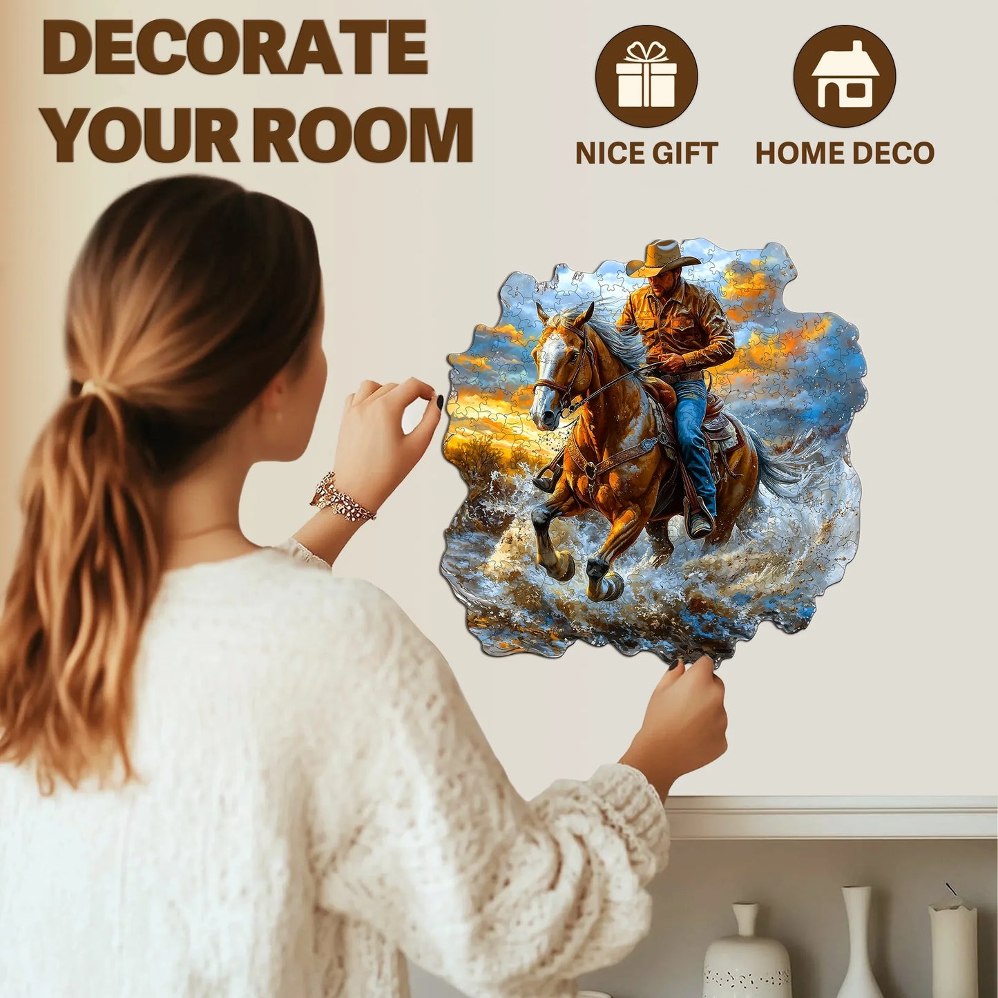 Cowboys and Dancers Wooden Jigsaw Puzzle Wood Home Decor Painting Christmas and Halloween Gift Toy for Teen and Kid