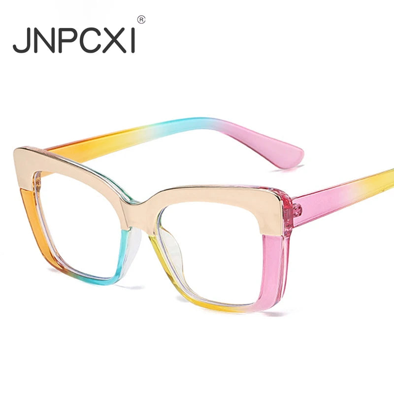 JNPCXI Square Colorful Women Glasses Frame Fashion Polygon Clear Anti Blue Light Eyewear Men Optical Rainbow Frame