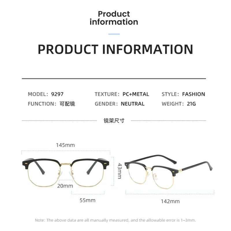 2PCS  Retro Anti-blue Light Glasses Classic Vintage Half Frames Anti Blue Light Blocking Computer Eyeglasses Men for Women