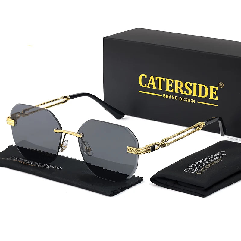 CATERSIDE Pilot Rimless Sunglasses Men Polygonal Metal Frame Women Sun Glasses Beach Shopping Gift Party Eyewear Summer Style