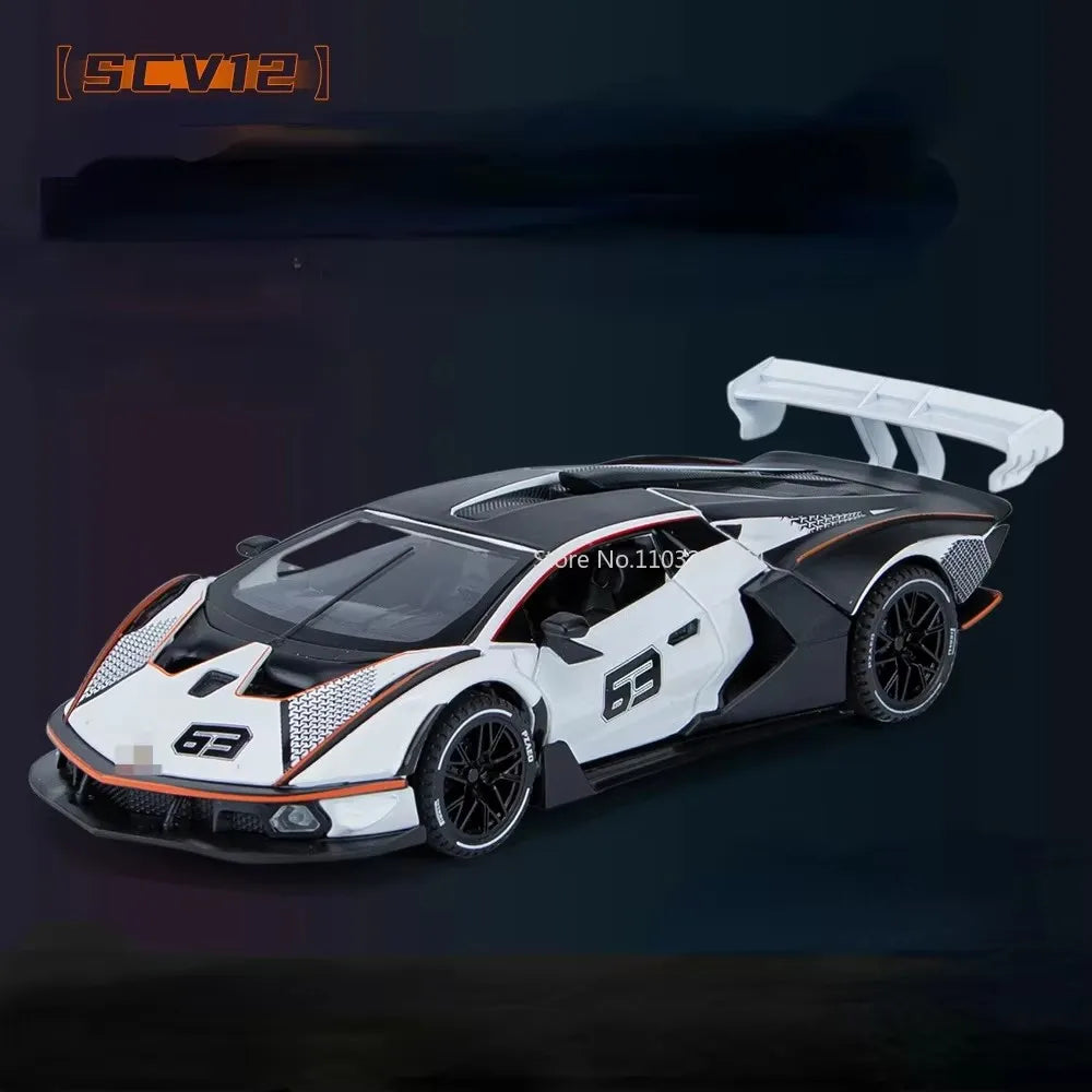 1/32 SIAN SCV12 Toys Car Model Alloy Diecast Sport Cars Metal Body Rubber Tires Doors Opened Sound Light Pull Back Gifts for Kid