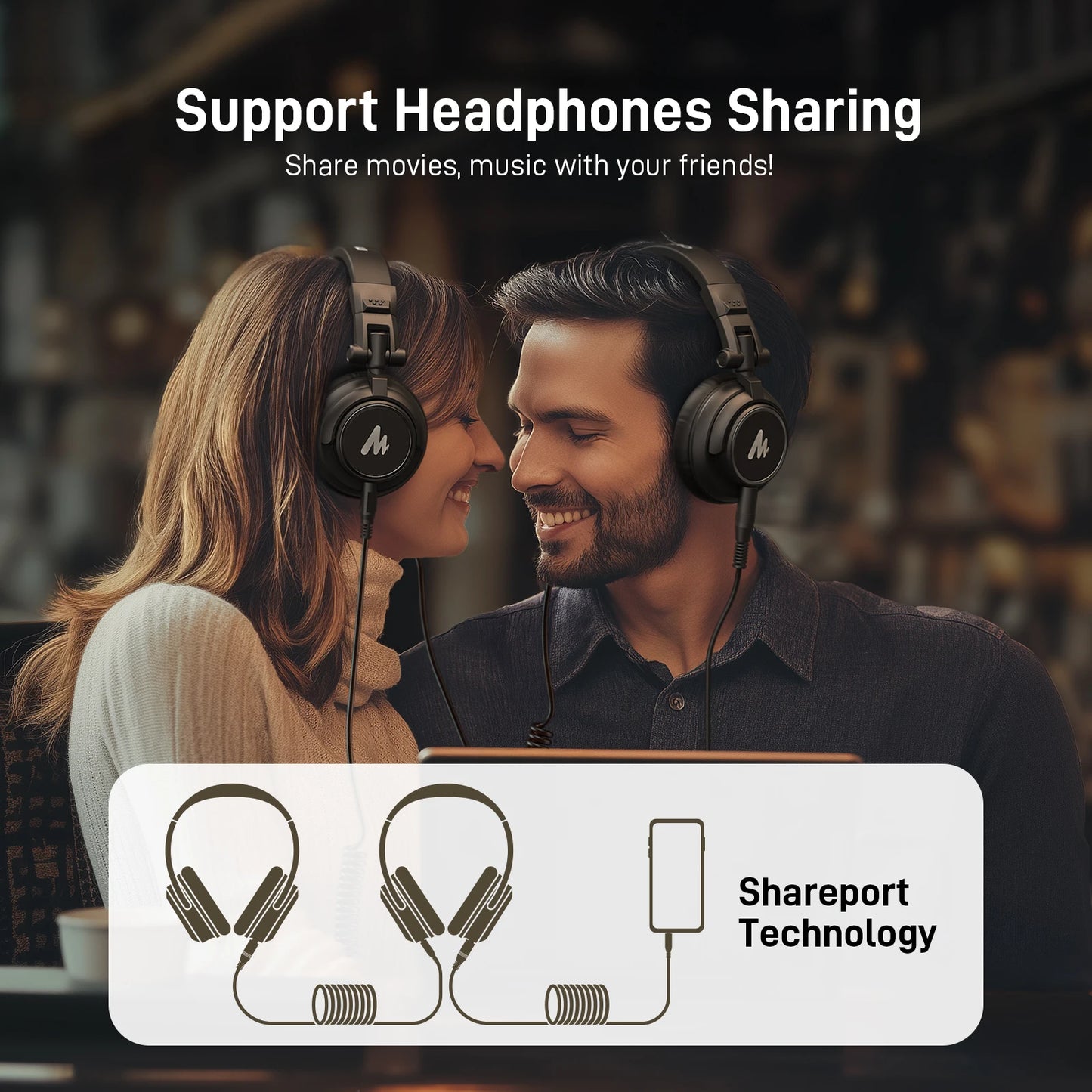 MAONO MH601 Studio Monitor Headphones with Detachable Plug & Cable 50mm Driver Wired Headset Over-Ear Headphones for DJ Studio
